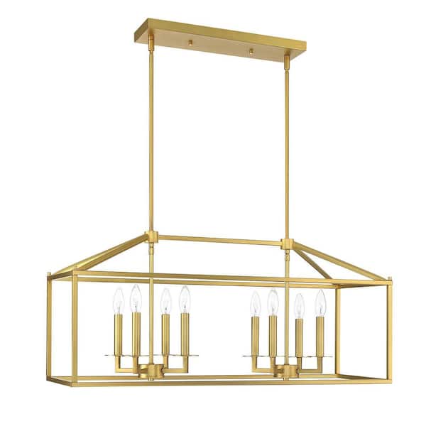Light Pro 8-Light Modern Vintage 36 in. Soft Gold Caged Farmhouse Linear Island Hanging Chandelier