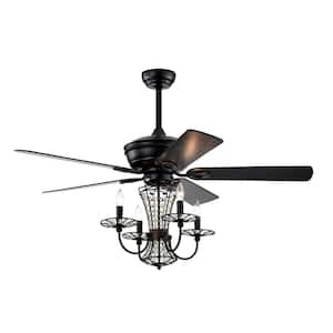 52 in. indoor Matte Black Crystal Ceiling Fan with Remote Control and Reversible Motor