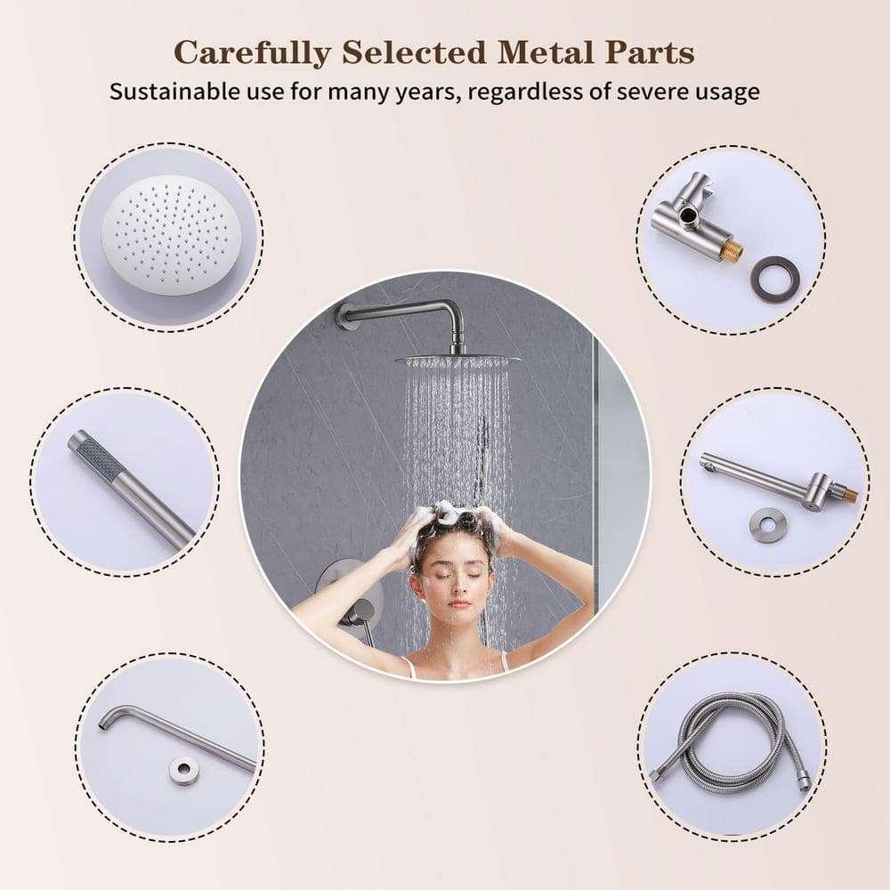 Brushed Nickel Wall Mounted Rain Shower Faucet Set