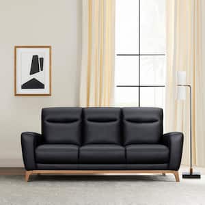 Greyson 83 in. Flared Arm Leather Rectangle Sofa in. Black