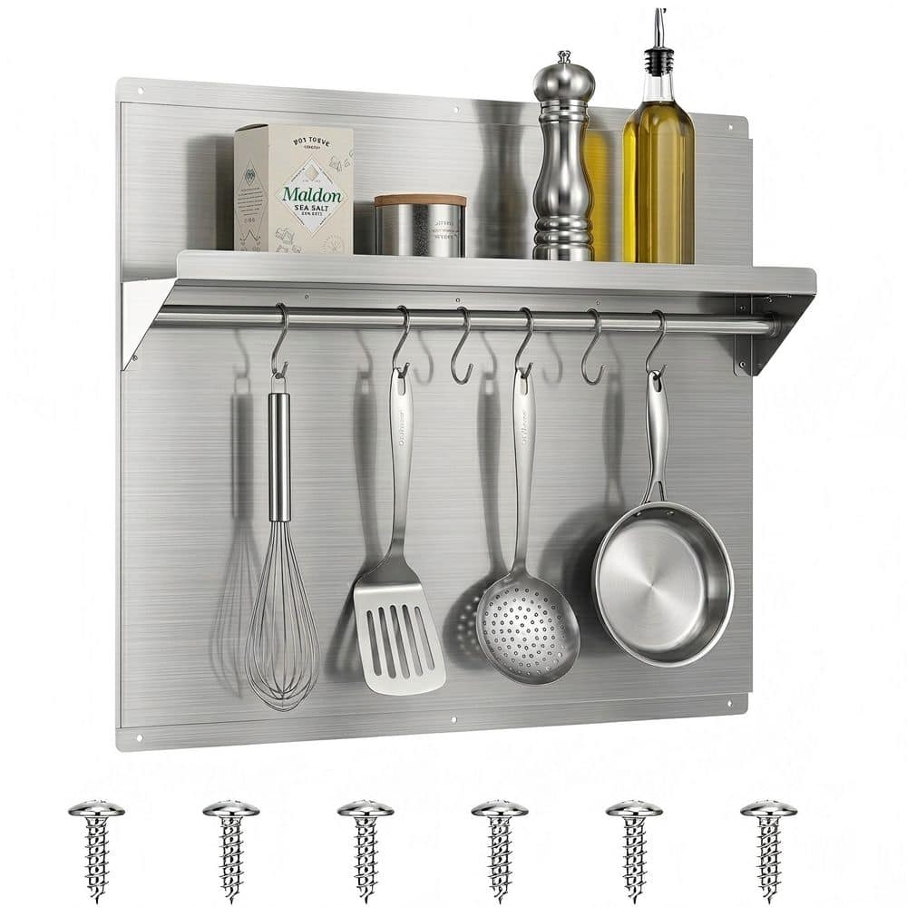 24 x 30 in. Stainless Steel Kitchen Backsplash Wall Shield with Shelf and Rack for 30 in Range Hood, Easy Clean Install price history on PriceWatchPro