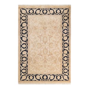 One-of-a-Kind Contemporary Ivory 4 ft. x 6 ft. Hand Knotted Oriental Area Rug