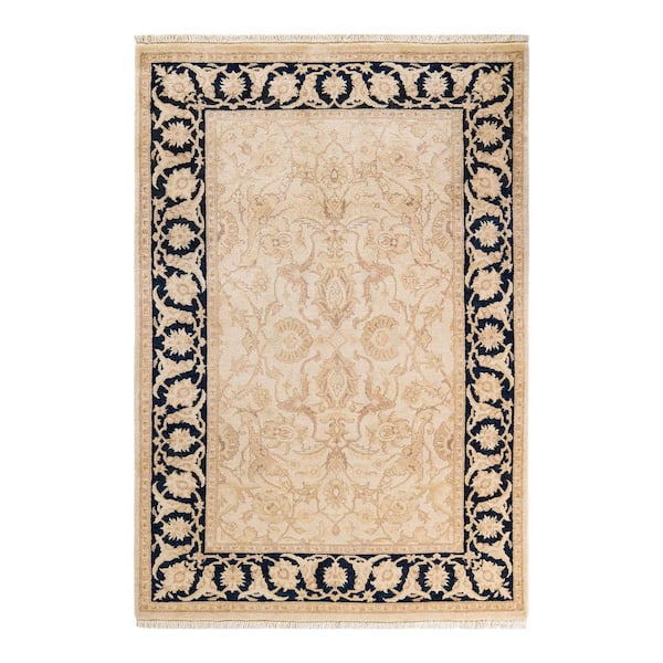Solo Rugs One-of-a-Kind Contemporary Ivory 4 ft. x 6 ft. Hand Knotted Oriental Area Rug
