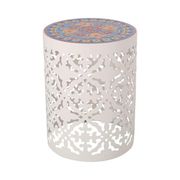 Noble House Chetola 13.75 in. x 18.25 in. Multicolor Round Marble Outdoor Patio End Table