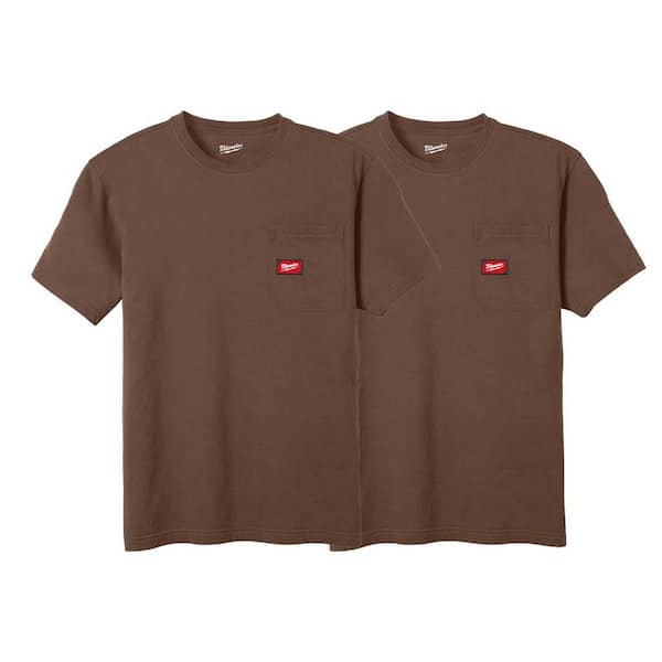 Men's 2X-Large Brown GRIDIRON Cotton/Polyester Short-Sleeve Pocket T-Shirt (2-Pack)
