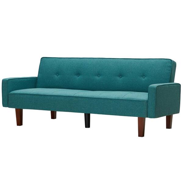 KINWELL Nathalia 75 in. Green Linen 3-Seater Twin Sleeper Sofa Bed ...