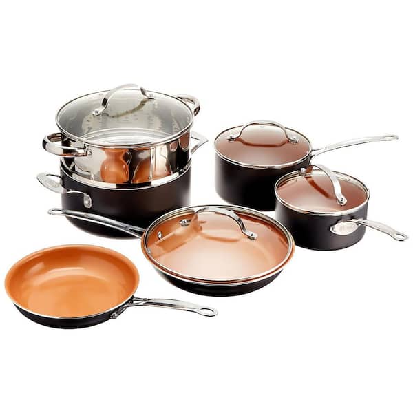 Gotham Steel Natural Collection 15-Piece Aluminum Ultra Performance Ceramic  Nonstick Cookware Set in Cream with Gold Handles 1384 - The Home Depot