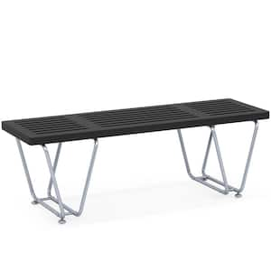 Black Dining Bench 47.24 in. Entryway Bench Shoe Bench, Bedroom Bench, Indoor Bench with Metal Legs for Living Room