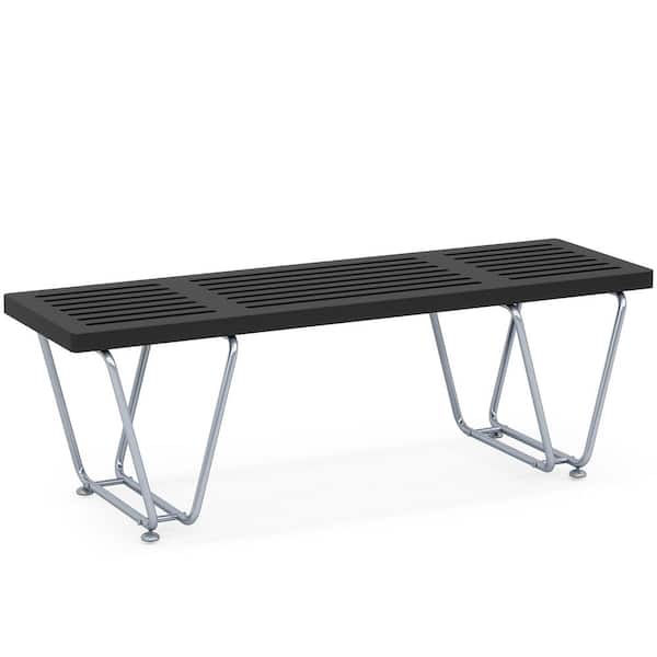 BYBLIGHT Black Dining Bench 47.24 in. Entryway Bench Shoe Bench, Bedroom Bench, Indoor Bench with Metal Legs for Living Room