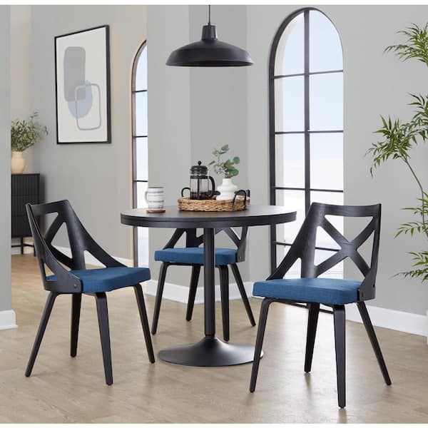 Lumisource Charlotte Blue Fabric and Black Wood Side Dining Chair