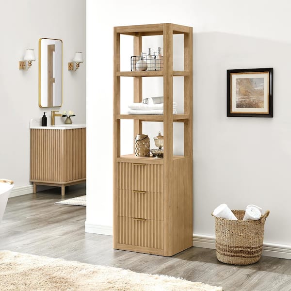 ROSWELL Cádiz 21.7 in. W x 15.7 in. D x 71.9 in. H Washed Ash Grey Freestanding Linen Cabinet