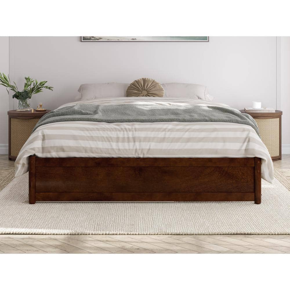 Barcelona Queen Walnut Wood Platform Bed with Twin XL Trundle