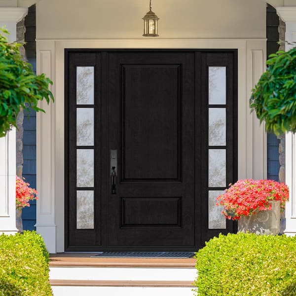 Regency 64 in. x 80 in. 2Panel 3/4-Squaretop RHIS Onyx Stain Fiberglass Prehung Front Door with w/4Lite Dbl 12in.SL