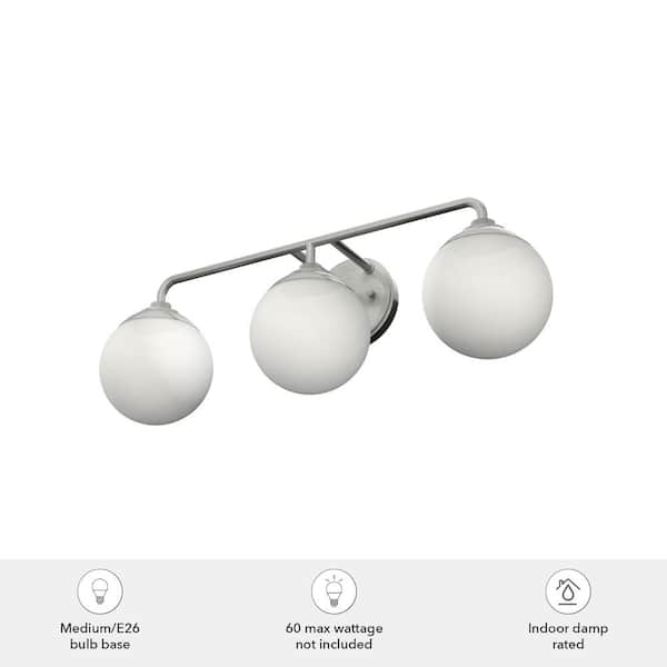 Hunter - Hepburn 25 in. 3 Light Brushed Nickel Vanity Light with Frosted Glass Bathroom Light