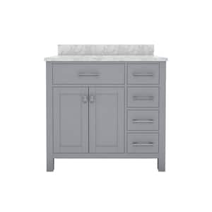 STYLE1 36 in. W x 22 in. D x 35 in. H Single Ceramic Sink Freestanding Bath Vanity in Gray with Carrara White Marble Top