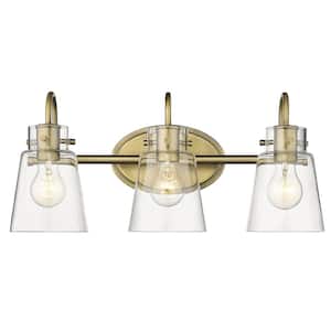 Bristow 20.75 in. 3-Light Antique Brass Vanity Light with Clear Glass
