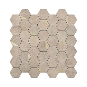 Hexagon Mosaic Tiles Beige 12.6 in. x 12.3 in. PVC Peel and Stick Tile for Kitchen, Fireplace Decor (9 sq. ft./Box)