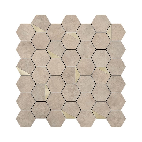 LONGKING Hexagon Mosaic Tiles Beige 12.6 in. x 12.3 in. PVC Peel and Stick Tile for Kitchen, Fireplace Decor (9 sq. ft./Box)