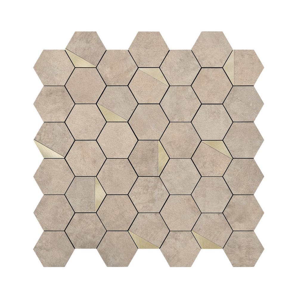 Hexagon Mosaic Tiles Beige 12.6 in. x 12.3 in. PVC Peel and Stick Tile for 