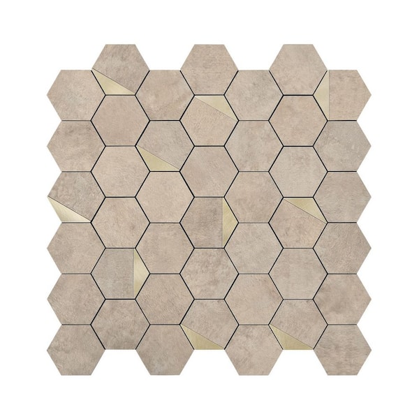 null Hexagon Mosaic Tiles Beige 12.6 in. x 12.3 in. PVC Peel and Stick Tile for Kitchen, Fireplace Decor (9 sq. ft./Box)