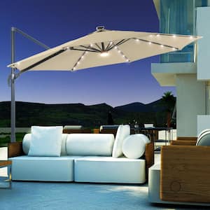 11 ft. Round Cantilever LED Umbrella For Your Outdoor Space - 240 g Solution-Dyed Fabric, Aluminum Frame in Sand