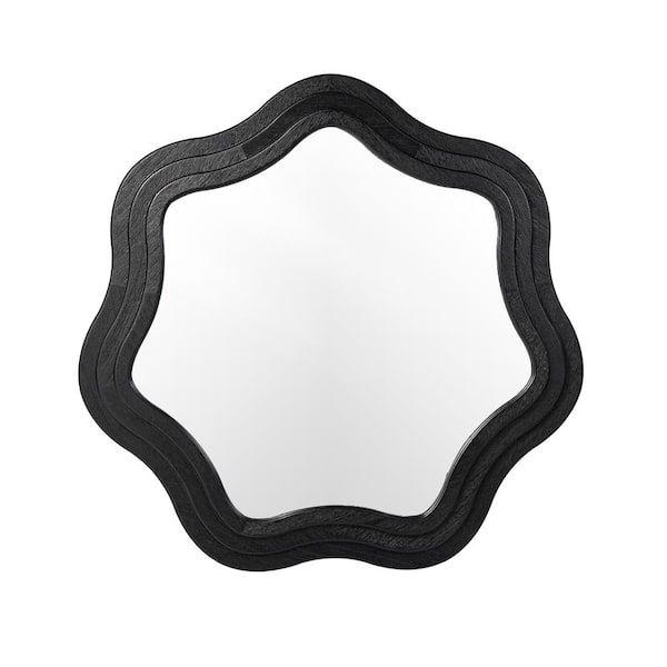 33.50 in. W x 33.50 in. H Modern Black Tripled Wood Frame Wavy Wall Mirror