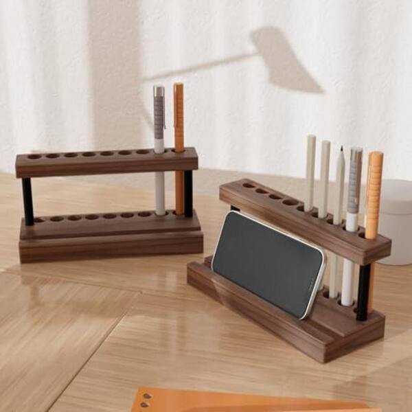 thumbnail image 2 of Handmade Leather Phone Stand - Foldable Full Grain Leather Desk Stand In Bourbon Brown 2 of 5