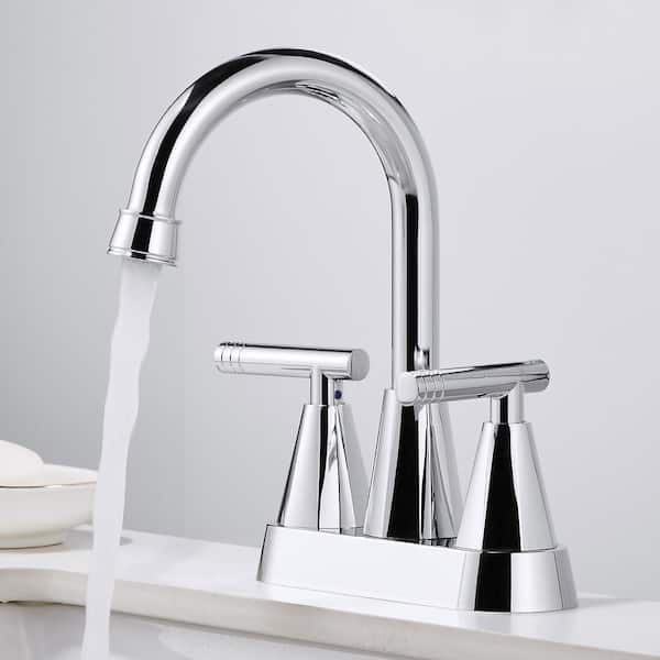 chrome 4点セット Zalerock High-gooseneck 4 in. Centerset Double Handle 360