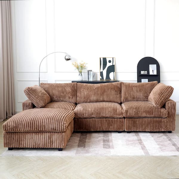 Magic Home 78.7 in. Square Arm Soft Velvet Oversized 4-Piece Sofa Bed Modular Sectional Sofa with Ottoman for Apartment in Brown