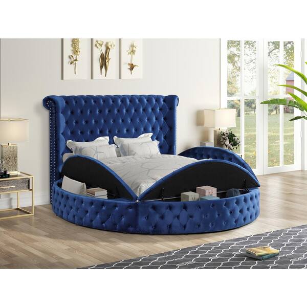 Best Master Furniture Isabella Blue, Cal King Tufted Headboard And Frame