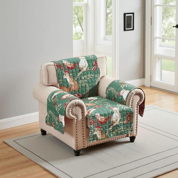 Green and Red Polyester Arm Chair with Tight Back