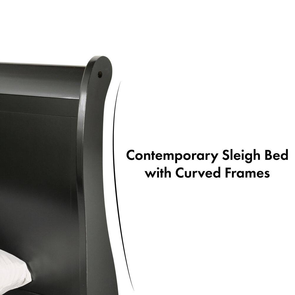 Detail of a contemporary sleigh bed with curved frames.