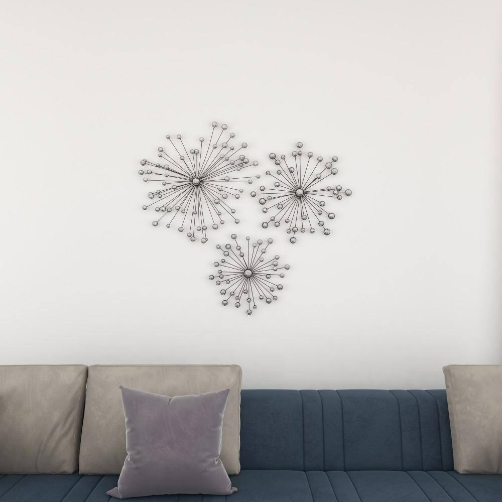 Black Metal and Acrylic Starburst Wall Sculpture Set of 3