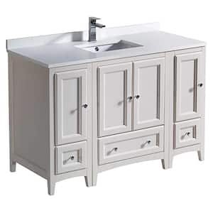Oxford 48 in. Vanity in Antique White with Ceramic Vanity Top in White with White Basin and Mirror (Faucet Not Included)