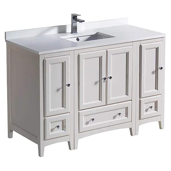 Fresca Oxford 48 in. Vanity in Antique White with Ceramic Vanity Top in White with White Basin and Mirror (Faucet Not Included)