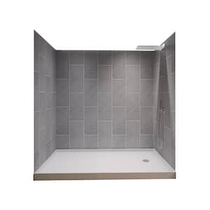 Slate Grey 60-in x 36-in x 83-in 7 Pieces Alcove Shower Kit With Glue Up Shower Wall and Shower Pan Center Drain