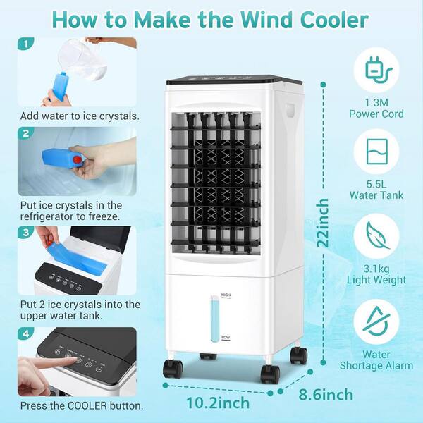 3-in-1 Portable Evaporative Air Cooler – Personal Air Conditioner, Humidifier & Fan For Home Or Office (Water Cooling)