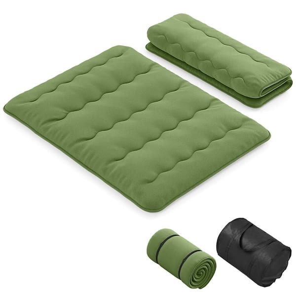 Costway 4 in. Queen Futon Mattress Japanese Floor Pad with Washable Cover Carry Bag Green