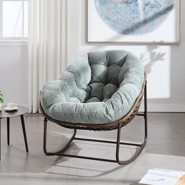Cesicia Wicker Outdoor Rocking Chair with Green Cushion