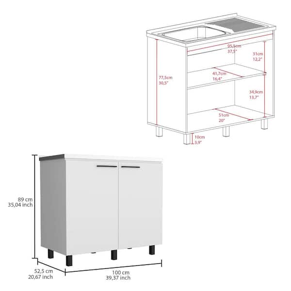 Adrinfly 39.40 in. D x 20.70 in. W Undermount Stainless Steel White Utility Sink with 2-Doors, 2-Shelves and Large Countertop