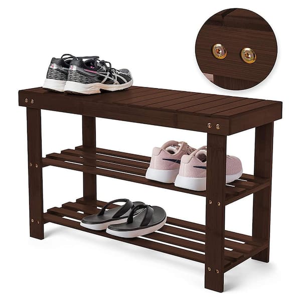 Goplus 7-Tier Black Wood Shoe Rack - Freestanding Shoe Storage for