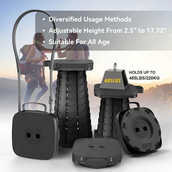 OGETFUUR Black Square Portable Folding Stool, Telescoping Camping