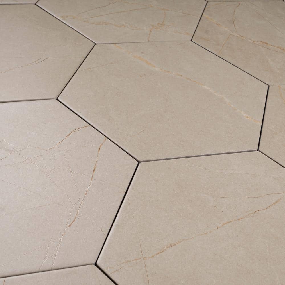 Beige Hexagon Porcelain Wall and Floor Tile 7.7" x 8.9"