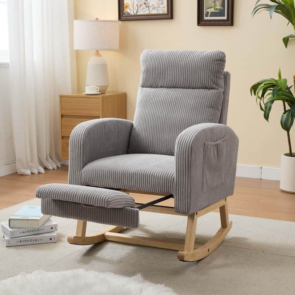 Light Gray Stripe Velevt Modern Rocking Chair Accent Glider Rocker Upholste