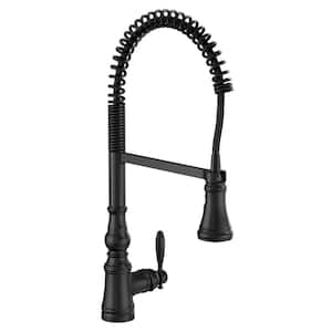 Weymouth Single-Handle Pre-Rinse Spring Pulldown Sprayer Kitchen Faucet with Power Clean in Matte Black