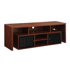 59 in. Cherry and Black Particle Board TV Stand 62 in. with Doors