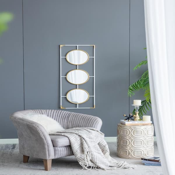 Unbranded 43 in. W x 16 in. H Contemporary Rectangle Metal Frame Gold and White Mirror, for Bedroom, Living Room