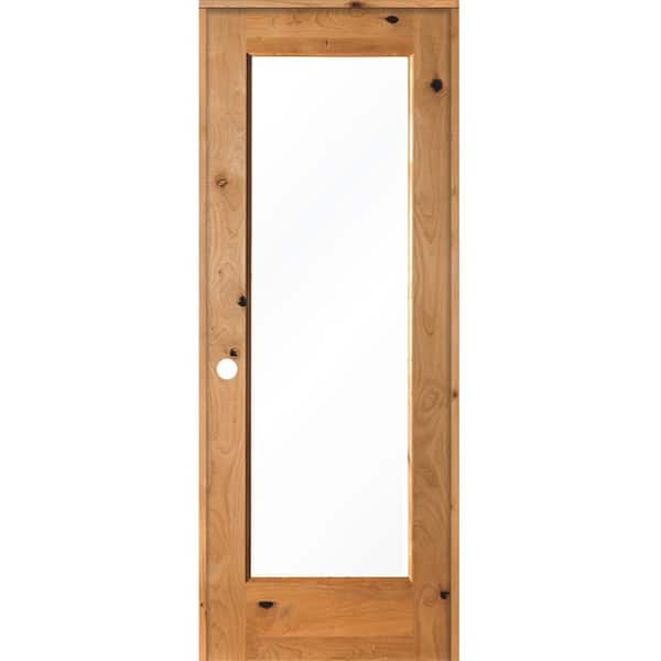 Krosswood Doors 30 in. x 80 in. Rustic Knotty Alder Right-Hand Full-Lite Clear Glass Clear Stain Solid Wood Single Prehung Interior Door