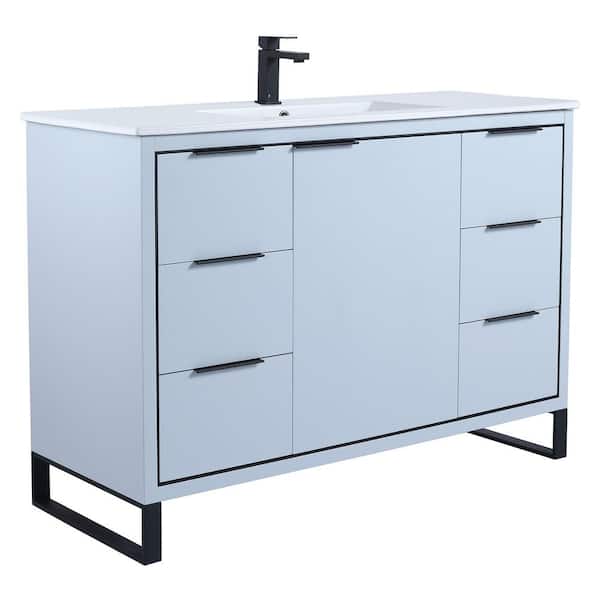 FINE FIXTURES Opulence 48 in. W x 18 in. D x 33.5 in H. Bath Vanity in Pastel Blue with White Ceramic single sink Top