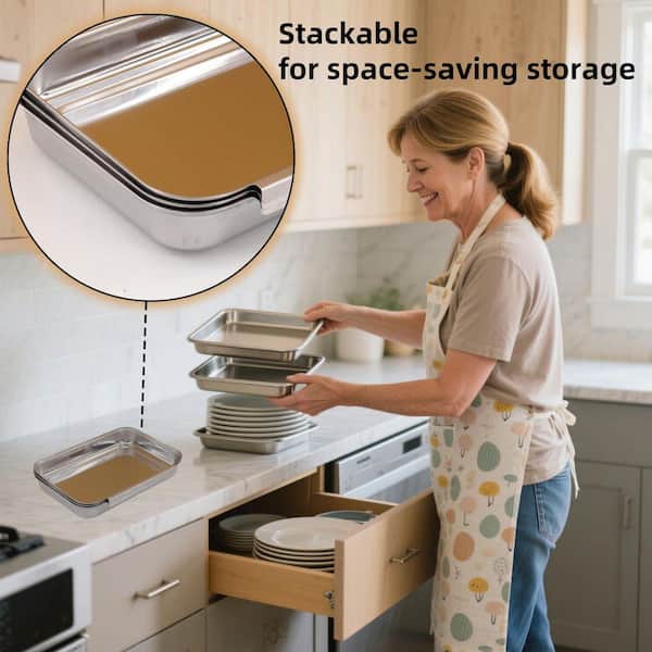 Lynzavix Silver Stainless Steel Kitchen Tray Set with Interlocking